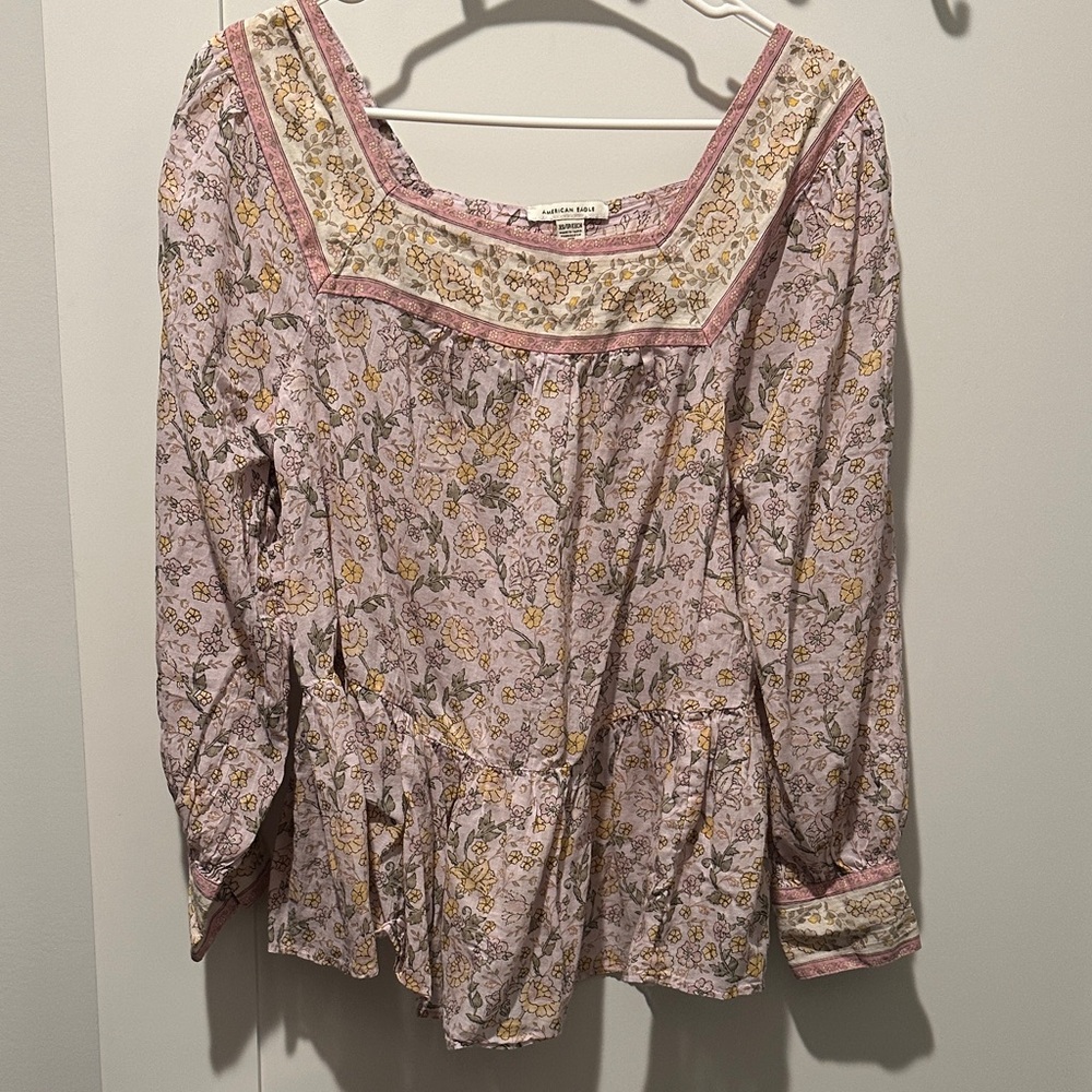 American Eagle Outfitters Floral Square Neck Boho Blouse